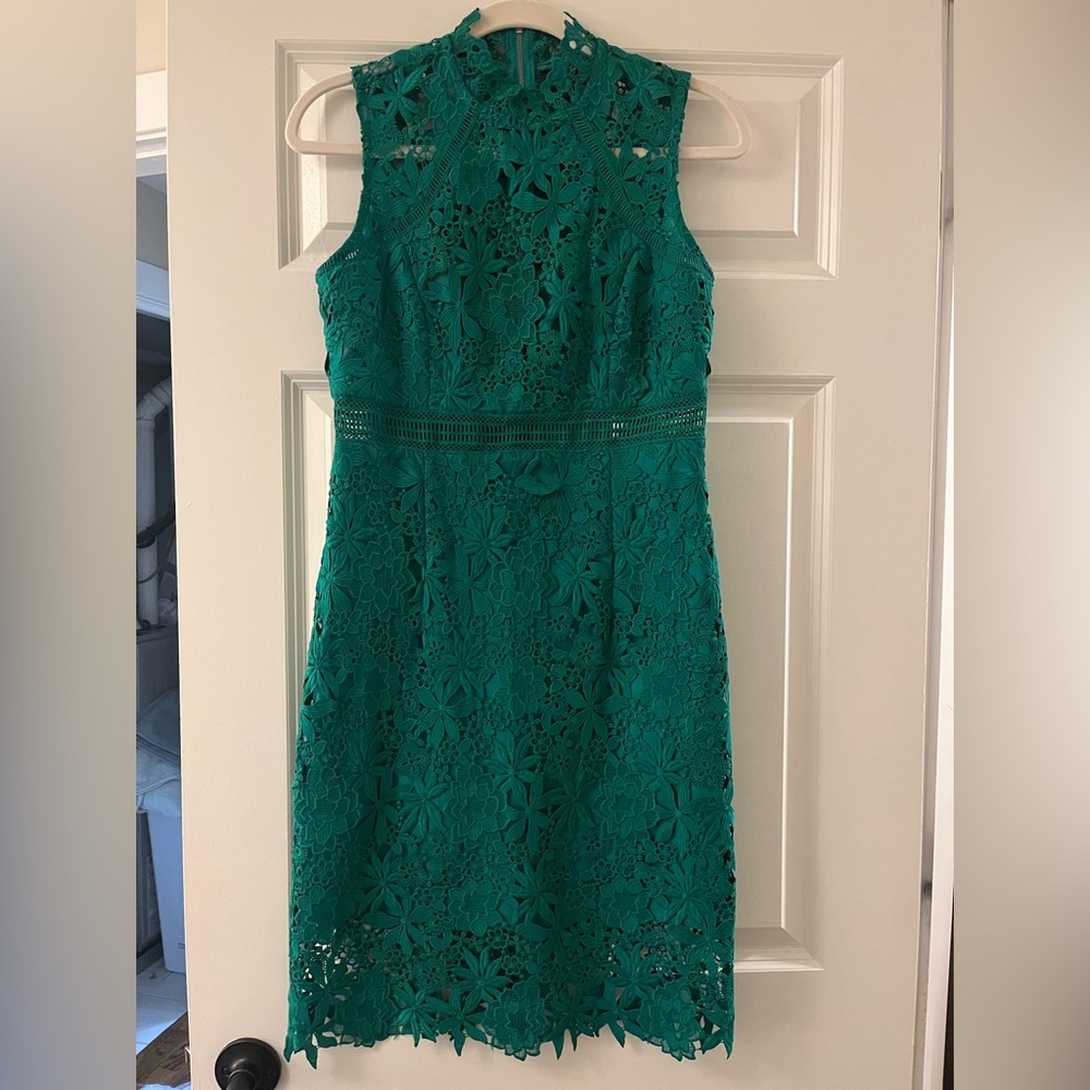Bardot Green Lace Panel Dress
